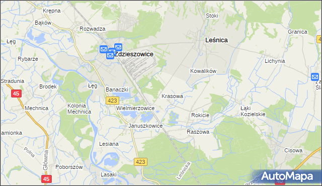 mapa Krasowa gmina Leśnica, Krasowa gmina Leśnica na mapie Targeo