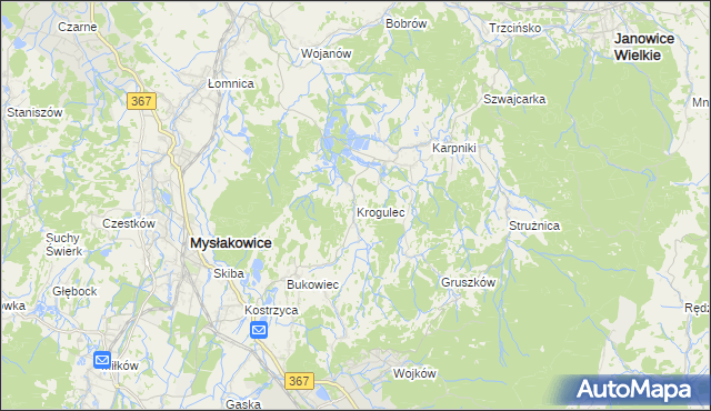 mapa Krogulec gmina Mysłakowice, Krogulec gmina Mysłakowice na mapie Targeo