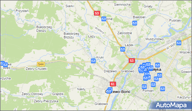 mapa Kruki gmina Olszewo-Borki, Kruki gmina Olszewo-Borki na mapie Targeo