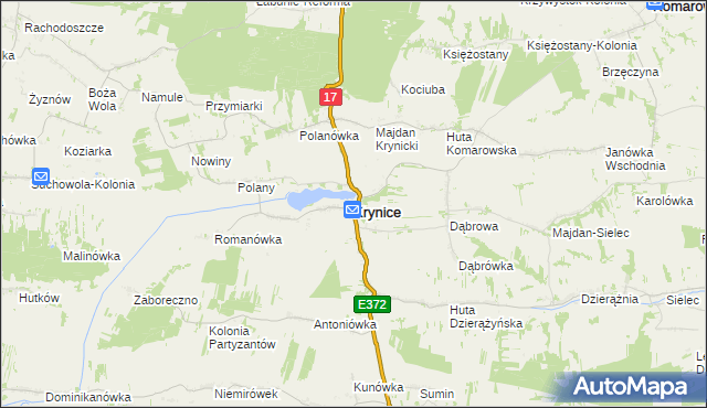 mapa Krynice powiat tomaszowski, Krynice powiat tomaszowski na mapie Targeo