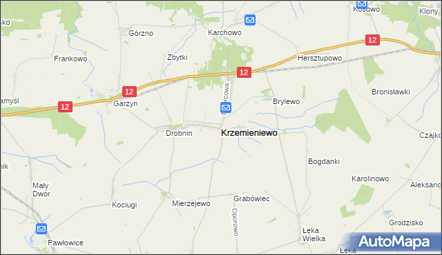 mapa Krzemieniewo powiat leszczyński, Krzemieniewo powiat leszczyński na mapie Targeo