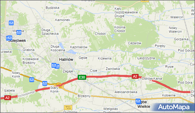 mapa Krzewina gmina Halinów, Krzewina gmina Halinów na mapie Targeo