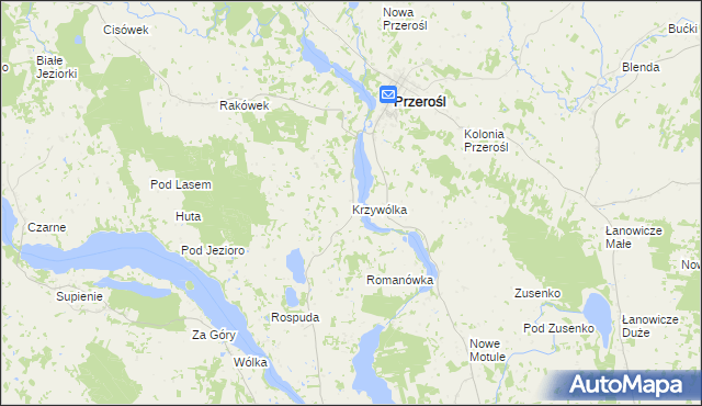 mapa Krzywólka gmina Przerośl, Krzywólka gmina Przerośl na mapie Targeo