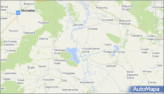 mapa Krzyżanowice Dolne, Krzyżanowice Dolne na mapie Targeo