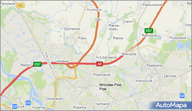 mapa Krzyżanowice gmina Wisznia Mała, Krzyżanowice gmina Wisznia Mała na mapie Targeo