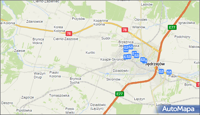 mapa Książe-Skroniów, Książe-Skroniów na mapie Targeo