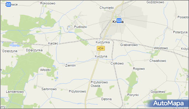 mapa Kuczyna gmina Krobia, Kuczyna gmina Krobia na mapie Targeo