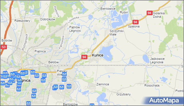 mapa Kunice powiat legnicki, Kunice powiat legnicki na mapie Targeo