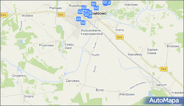 mapa Kurki gmina Działdowo, Kurki gmina Działdowo na mapie Targeo