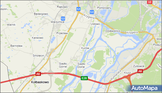 mapa Kurów gmina Kołbaskowo, Kurów gmina Kołbaskowo na mapie Targeo