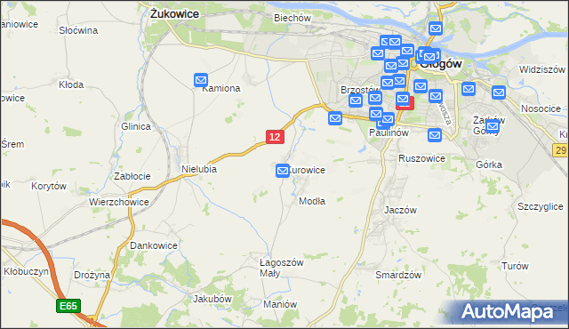 mapa Kurowice gmina Jerzmanowa, Kurowice gmina Jerzmanowa na mapie Targeo