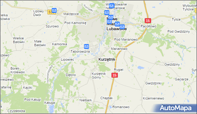 mapa Kurzętnik, Kurzętnik na mapie Targeo