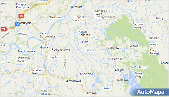 mapa Kwików, Kwików na mapie Targeo