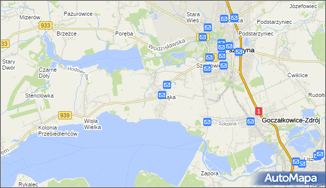 mapa Łąka gmina Pszczyna, Łąka gmina Pszczyna na mapie Targeo