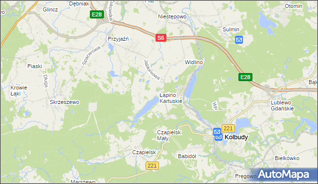 mapa Łapino Kartuskie, Łapino Kartuskie na mapie Targeo