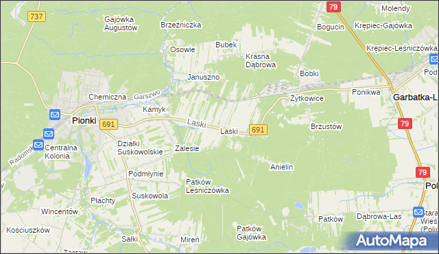 mapa Laski gmina Pionki, Laski gmina Pionki na mapie Targeo