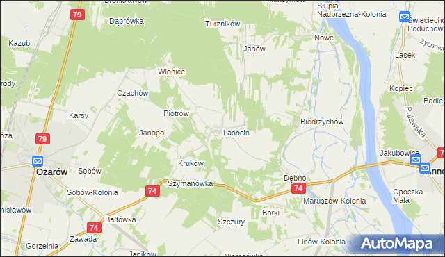 mapa Lasocin gmina Ożarów, Lasocin gmina Ożarów na mapie Targeo