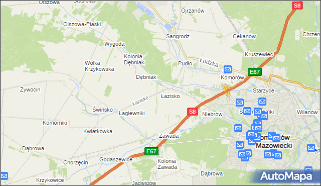 mapa Łazisko gmina Tomaszów Mazowiecki, Łazisko gmina Tomaszów Mazowiecki na mapie Targeo