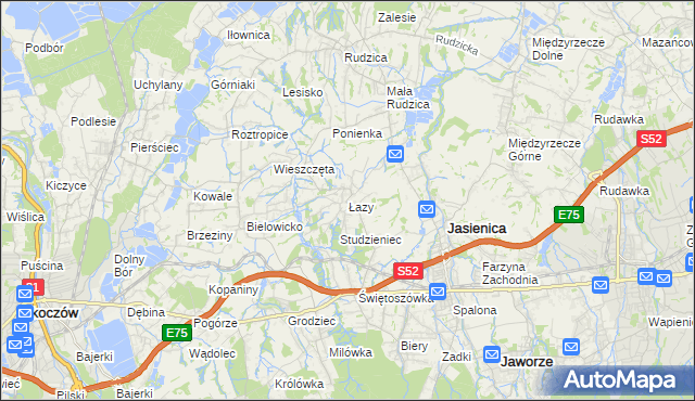 mapa Łazy gmina Jasienica, Łazy gmina Jasienica na mapie Targeo