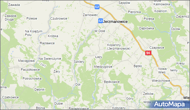 mapa Łazy gmina Jerzmanowice-Przeginia, Łazy gmina Jerzmanowice-Przeginia na mapie Targeo