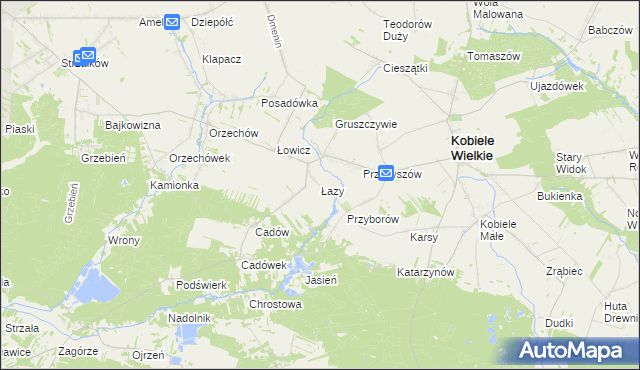 mapa Łazy gmina Kobiele Wielkie, Łazy gmina Kobiele Wielkie na mapie Targeo