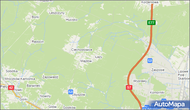 mapa Łazy gmina Szydłowiec, Łazy gmina Szydłowiec na mapie Targeo