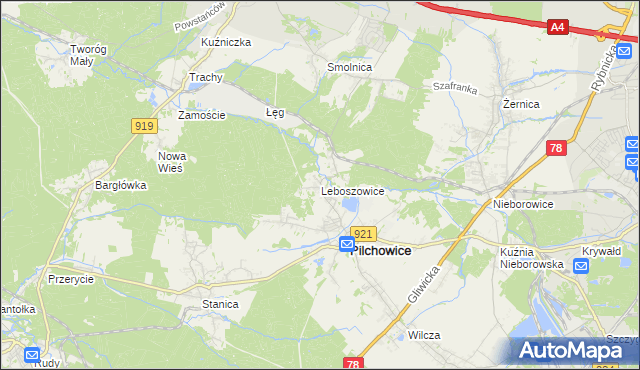 mapa Leboszowice, Leboszowice na mapie Targeo