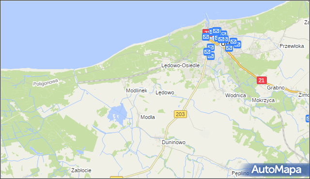 mapa Lędowo gmina Ustka, Lędowo gmina Ustka na mapie Targeo