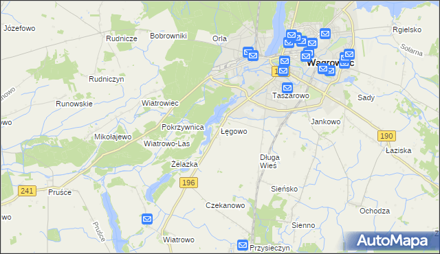 mapa Łęgowo gmina Wągrowiec, Łęgowo gmina Wągrowiec na mapie Targeo