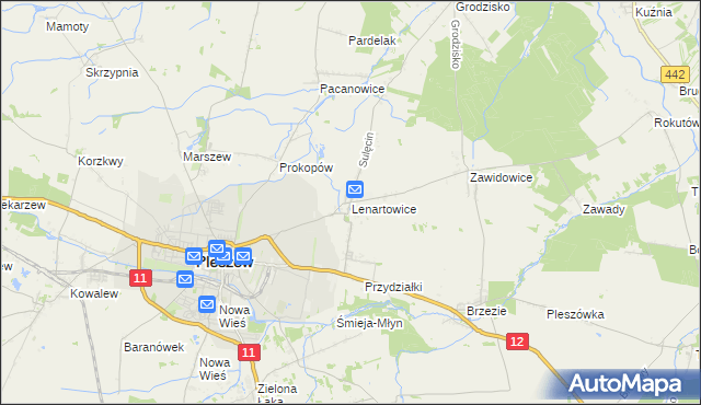 mapa Lenartowice gmina Pleszew, Lenartowice gmina Pleszew na mapie Targeo