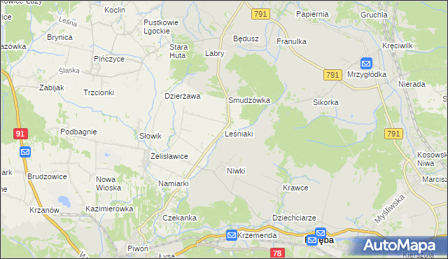 mapa Leśniaki gmina Siewierz, Leśniaki gmina Siewierz na mapie Targeo