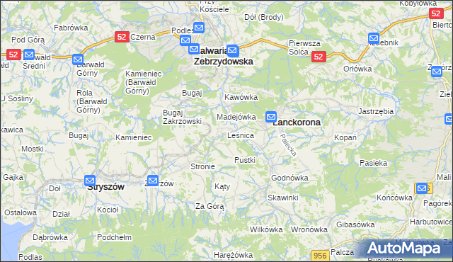 mapa Leśnica gmina Stryszów, Leśnica gmina Stryszów na mapie Targeo