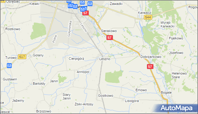 mapa Leszno gmina Przasnysz, Leszno gmina Przasnysz na mapie Targeo