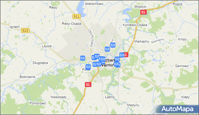 mapa Lidzbark Warmiński, Lidzbark Warmiński na mapie Targeo
