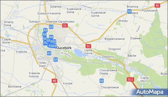 mapa Ligota Górna gmina Kluczbork, Ligota Górna gmina Kluczbork na mapie Targeo