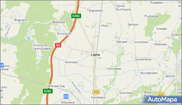 mapa Lipno powiat leszczyński, Lipno powiat leszczyński na mapie Targeo