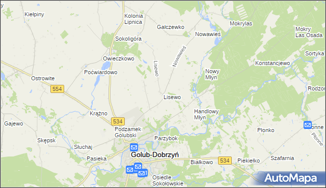 mapa Lisewo gmina Golub-Dobrzyń, Lisewo gmina Golub-Dobrzyń na mapie Targeo