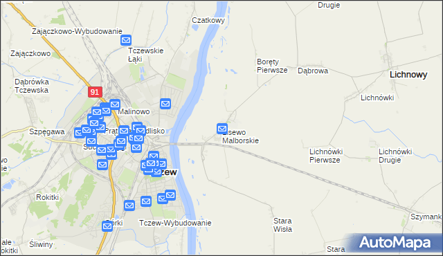 mapa Lisewo Malborskie, Lisewo Malborskie na mapie Targeo