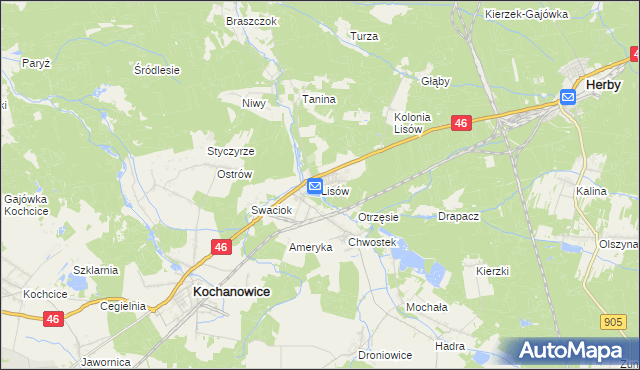 mapa Lisów gmina Herby, Lisów gmina Herby na mapie Targeo