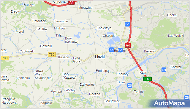 mapa Liszki powiat krakowski, Liszki powiat krakowski na mapie Targeo