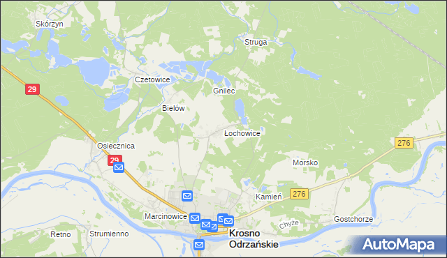 mapa Łochowice gmina Krosno Odrzańskie, Łochowice gmina Krosno Odrzańskie na mapie Targeo