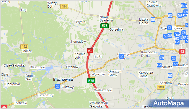 mapa Łojki gmina Blachownia, Łojki gmina Blachownia na mapie Targeo