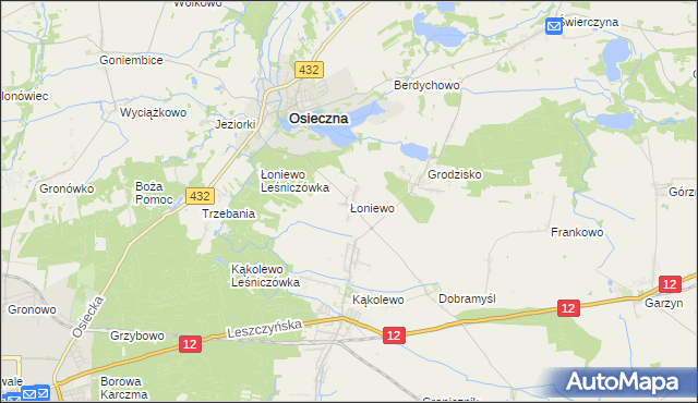 mapa Łoniewo gmina Osieczna, Łoniewo gmina Osieczna na mapie Targeo