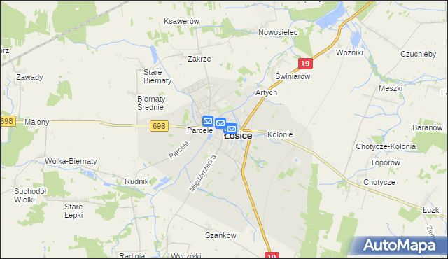 mapa Łosice, Łosice na mapie Targeo