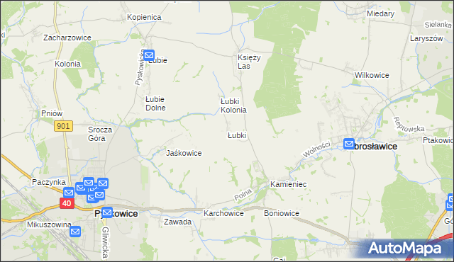 mapa Łubki gmina Zbrosławice, Łubki gmina Zbrosławice na mapie Targeo