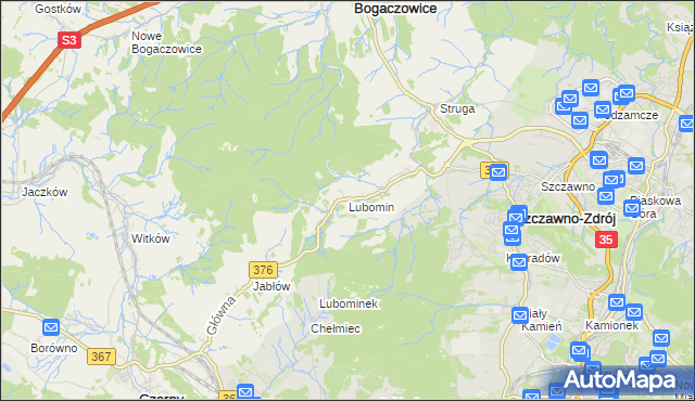 mapa Lubomin gmina Stare Bogaczowice, Lubomin gmina Stare Bogaczowice na mapie Targeo