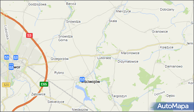 mapa Luboradz gmina Mściwojów, Luboradz gmina Mściwojów na mapie Targeo