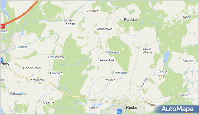 mapa Luboradz gmina Resko, Luboradz gmina Resko na mapie Targeo
