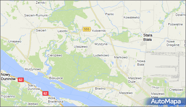 mapa Ludwikowo gmina Stara Biała, Ludwikowo gmina Stara Biała na mapie Targeo