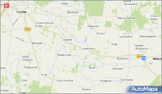 mapa Ludwinów gmina Cyców, Ludwinów gmina Cyców na mapie Targeo